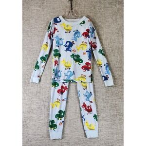 Hanna Andersson Dragons Pajama Set Kids 8 Light Blue Stretch Knit Organic Cotton